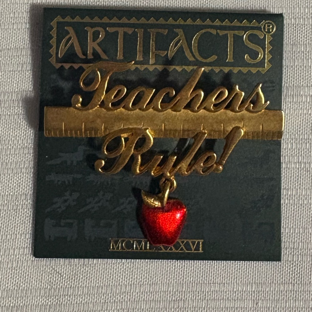 Artifacts Teachers Rule Brooch with Red Apple Charm